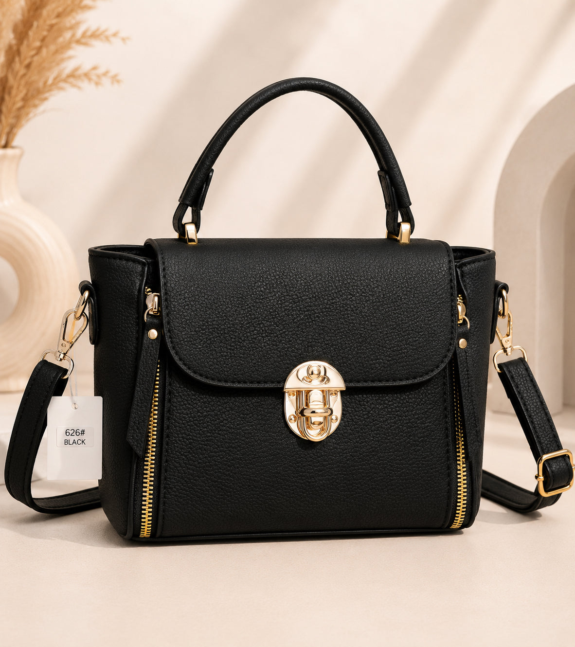 Elegant Black Top Handle Satchel Bag image 0
