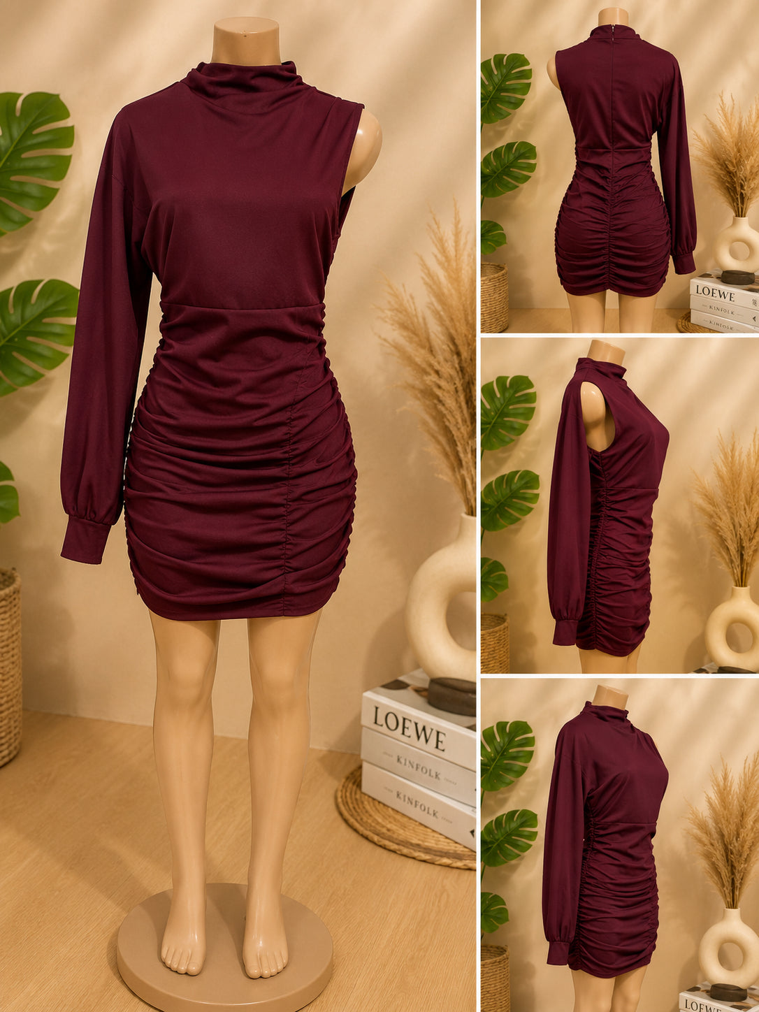 Women’s One-Shoulder Ruched Bodycon Mini Dress image 1