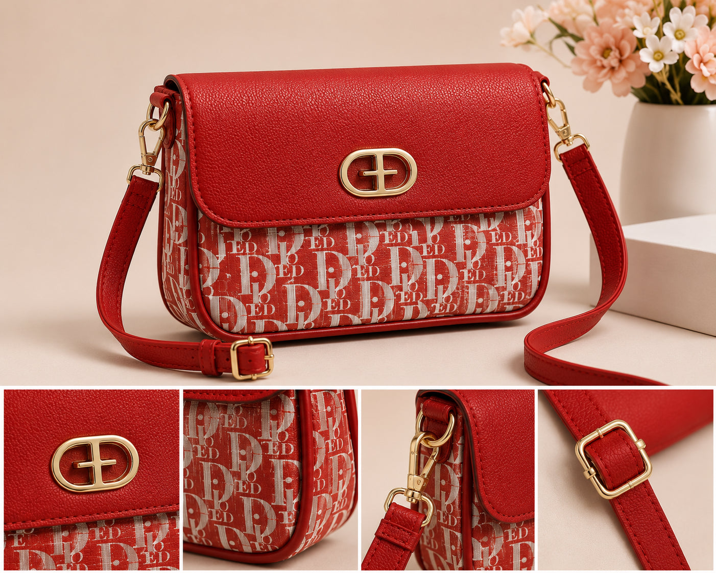 Luxury Black Monogram Crossbody Bag – Elegant Gold Lock Shoulder Purse for Women image 2