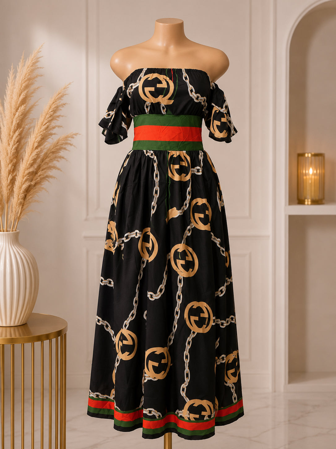 Women’s Off-Shoulder Printed Maxi Dress – Elegant Boho Summer Long Dress image 0
