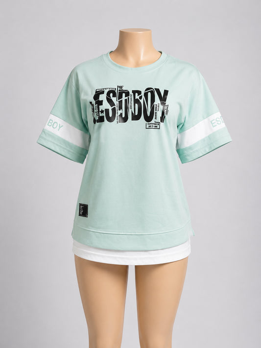 Women’s Mint Green Graphic Oversized T-Shirt – Casual Short Sleeve Streetwear To image 0