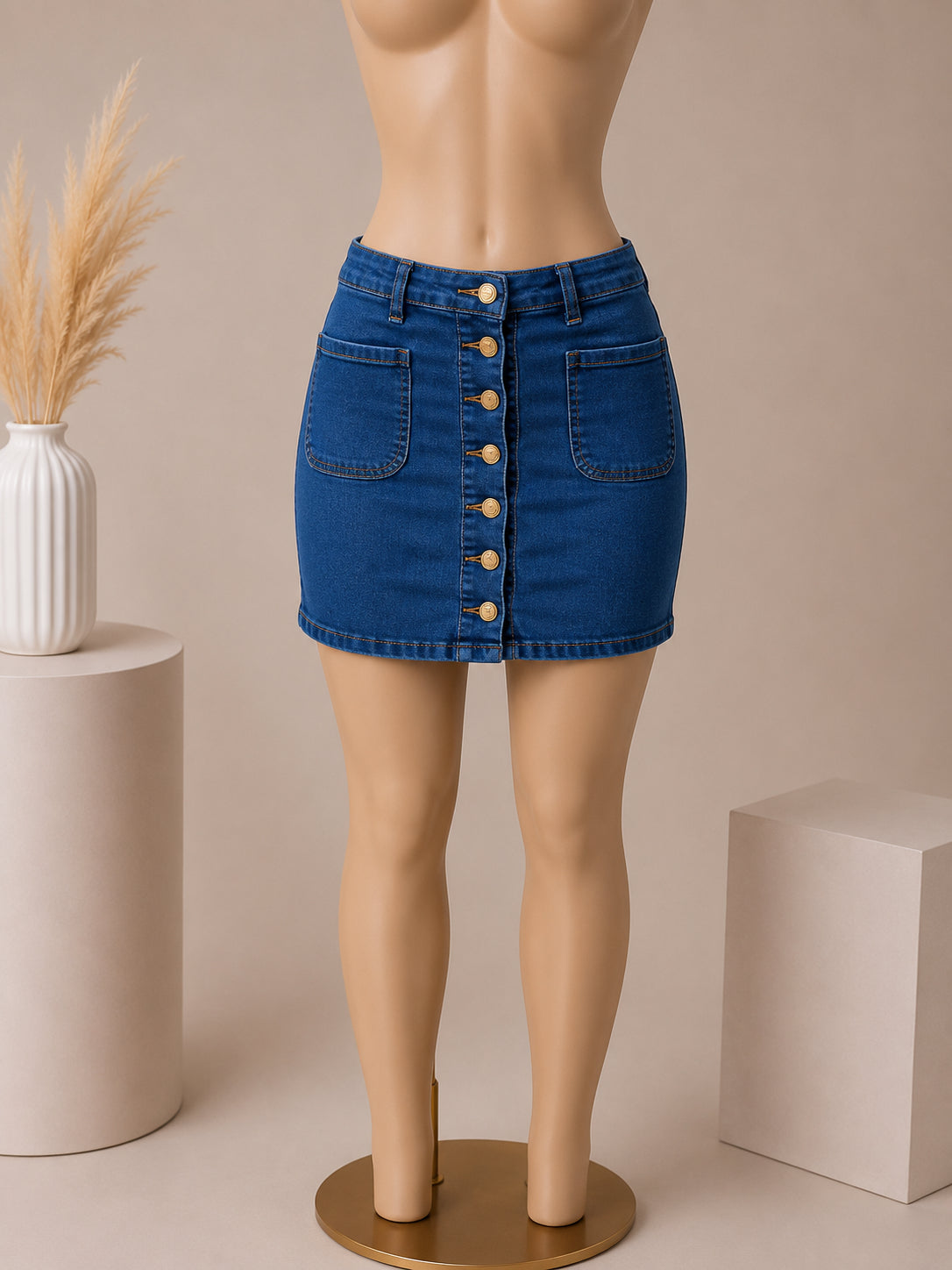 Classic Button-Front Denim Mini Skirt image 0