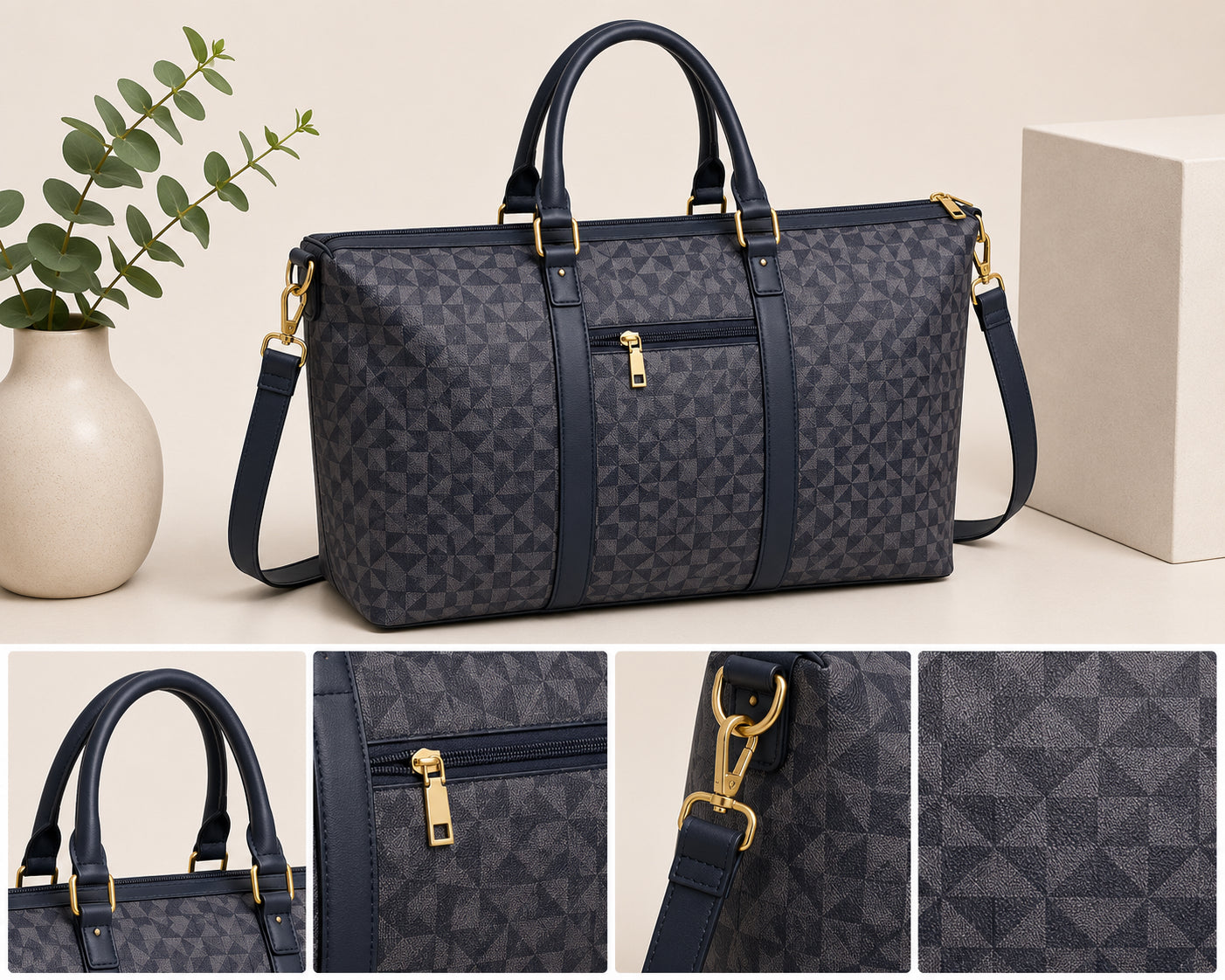 Elegant Geometric Travel Duffel Bag – Spacious Weekender & Carry-On Tote image 2