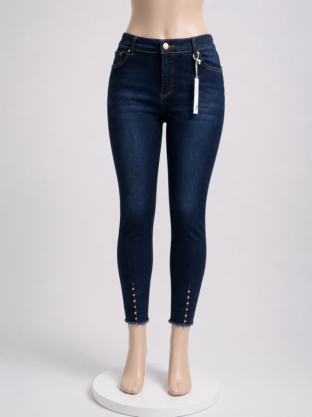 Dark Wash High-Waisted Skinny Jeans with Stud Detail image 0