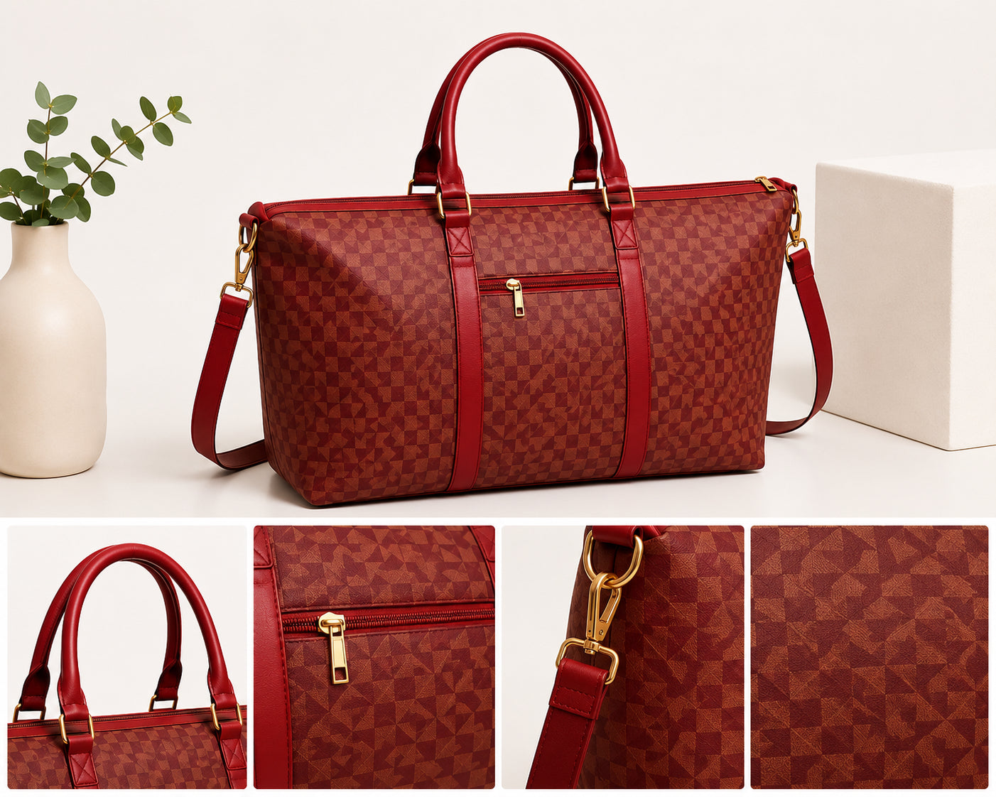 Elegant Geometric Travel Duffel Bag – Spacious Weekender & Carry-On Tote image 5