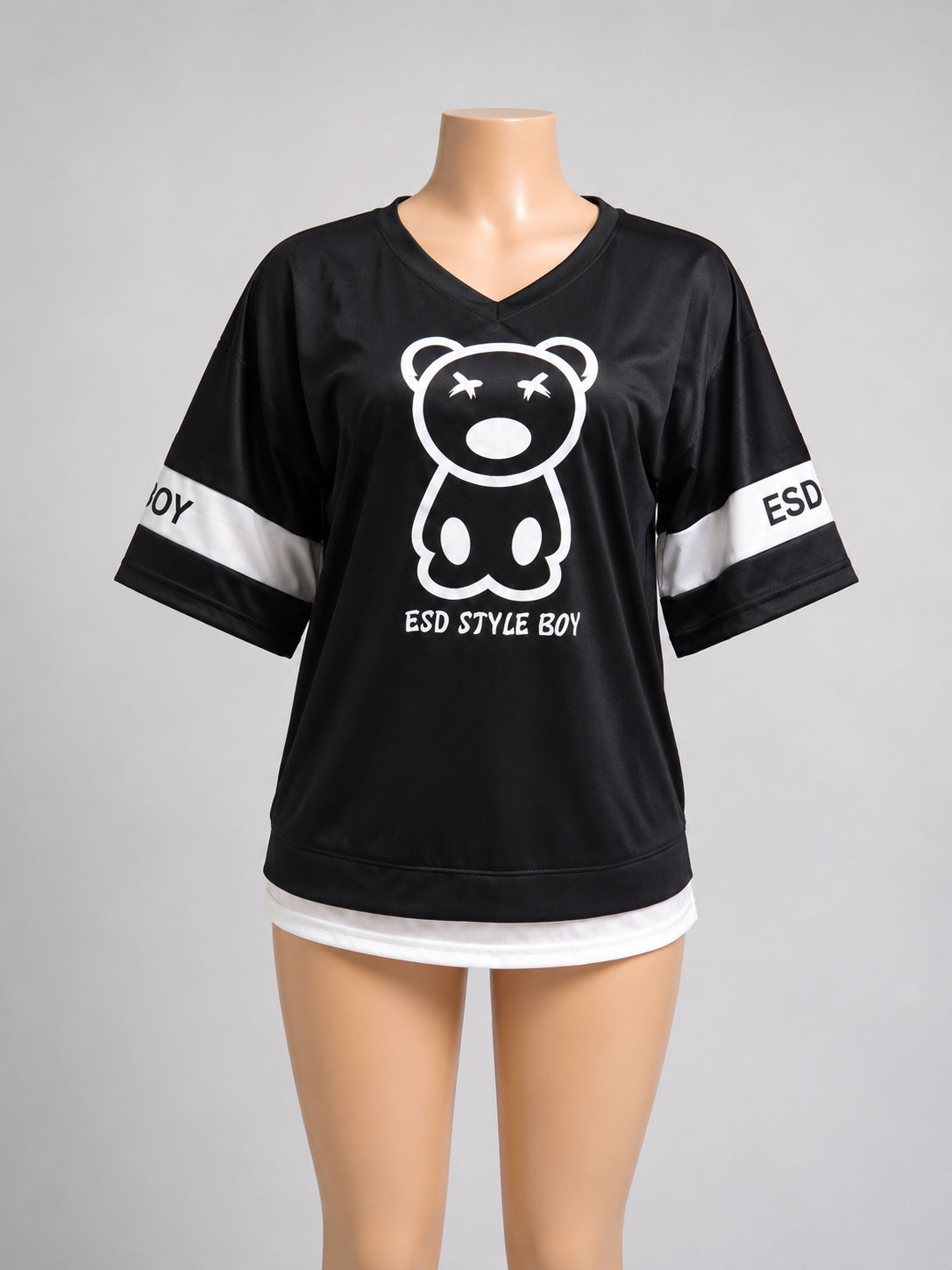 Women’s Black Oversized Graphic T-Shirt – Cute Bear Print Casual Short Sleeve To image 0