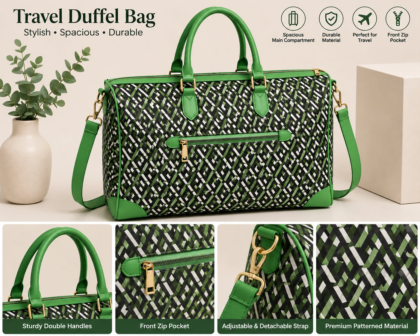 Luxury Patterned Travel Duffel Bag – Large Weekender Carry-On Bag image 3
