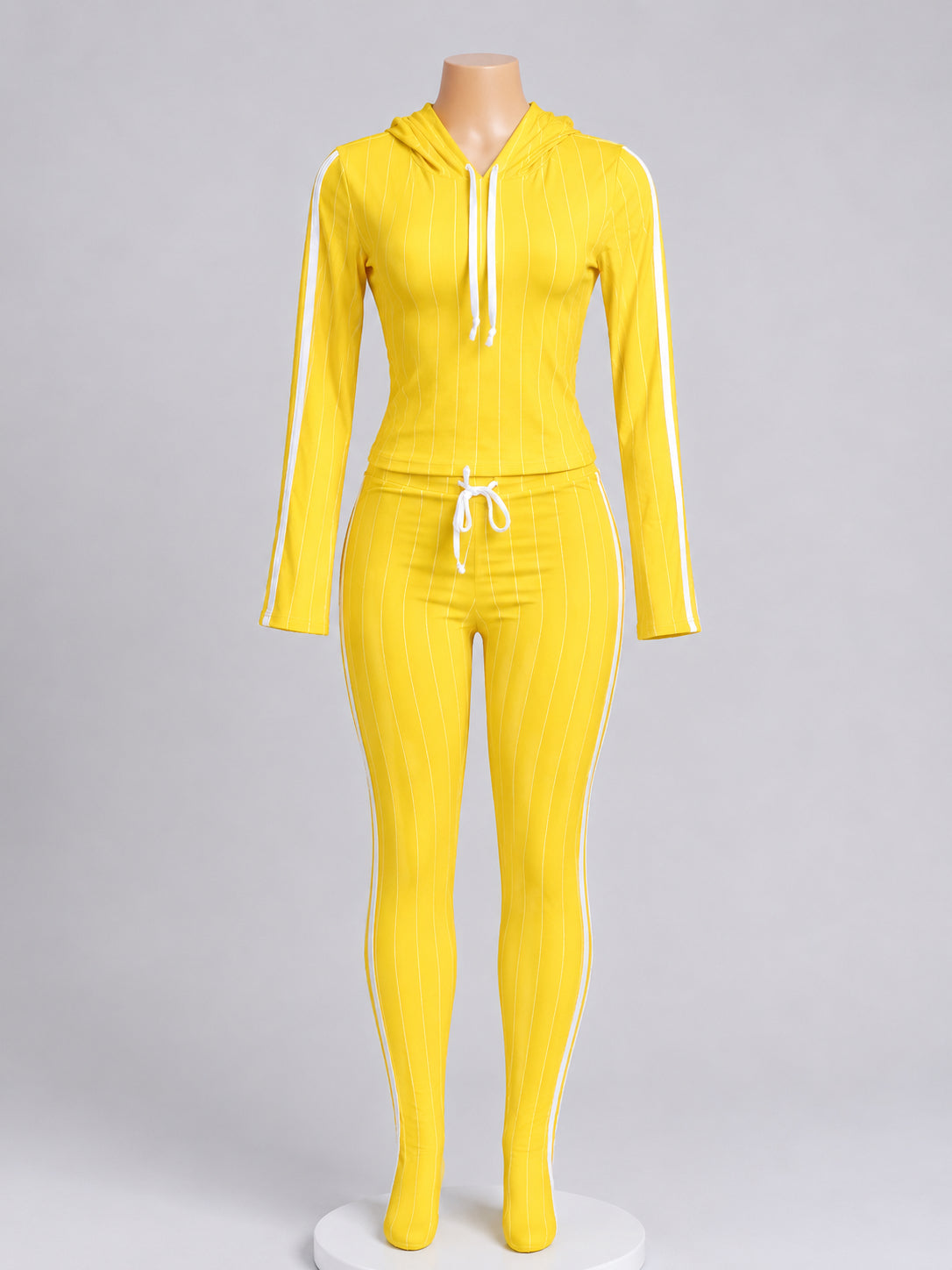 Women’s Yellow Ribbed 2-Piece Hooded Lounge Set – Long Sleeve Hoodie & High-Wais image 0