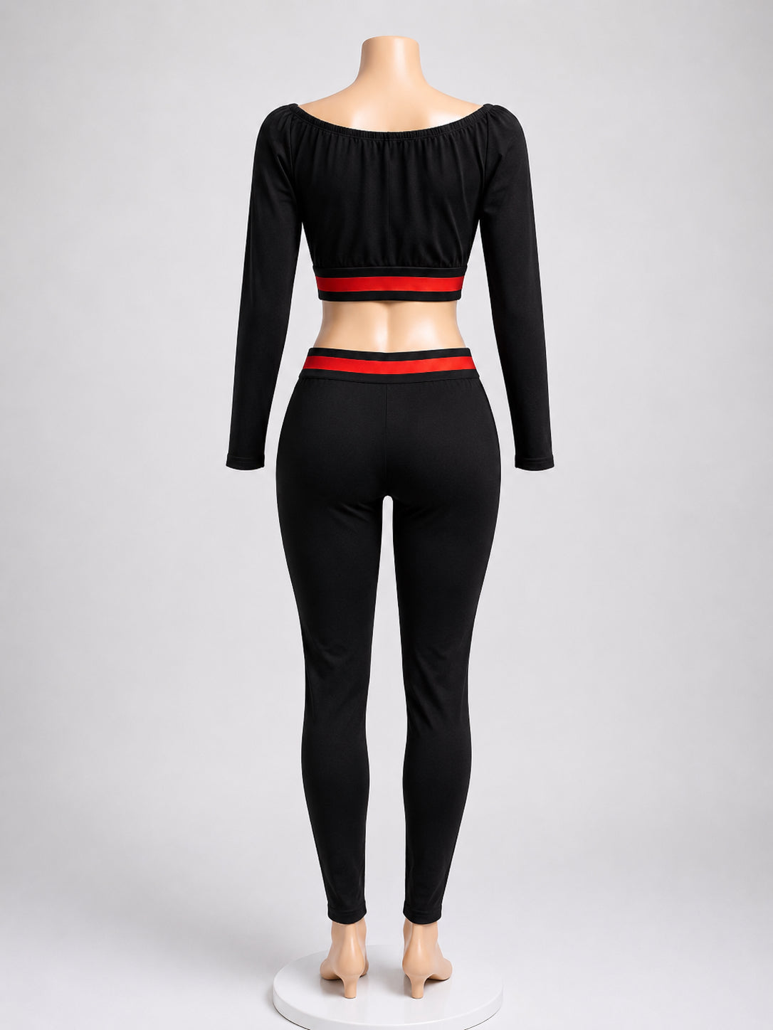 Women’s Black Two-Piece Lounge Set – Off-Shoulder Long Sleeve Crop Top & High-Wa image 1