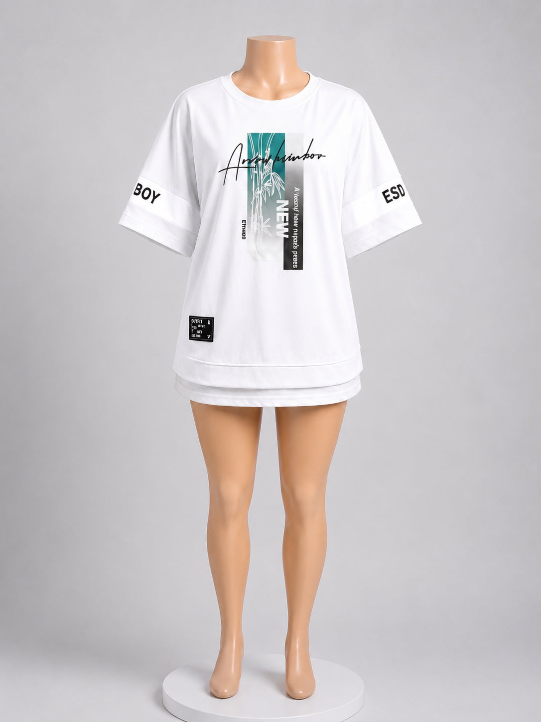 Women’s Mint Green Graphic Oversized T-Shirt – Casual Short Sleeve Crew Neck Top image 3