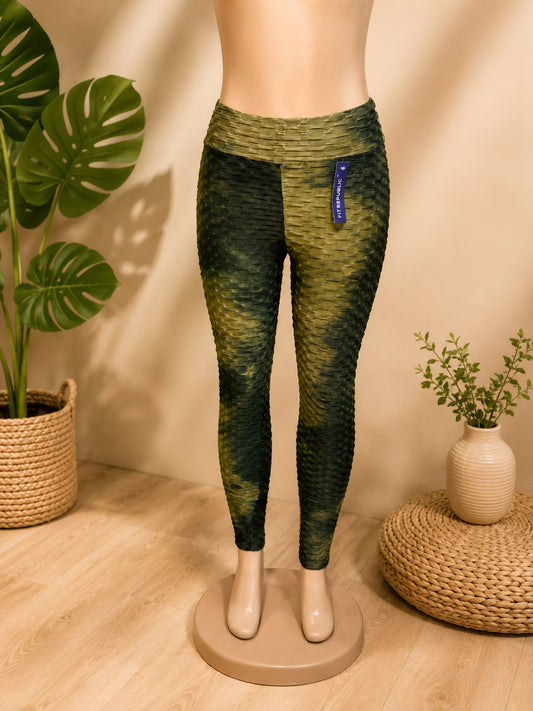 Women’s High-Waisted Textured Tie-Dye Scrunch Leggings – Coral & Gray image 0