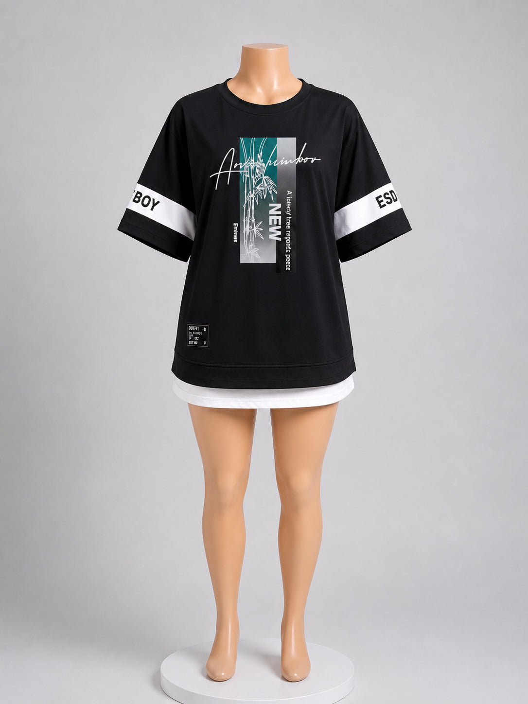 Women’s Mint Green Graphic Oversized T-Shirt – Casual Short Sleeve Crew Neck Top image 4