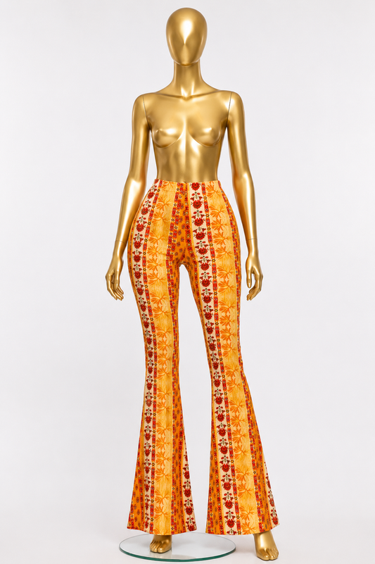 Baroque floral printed flared long pants