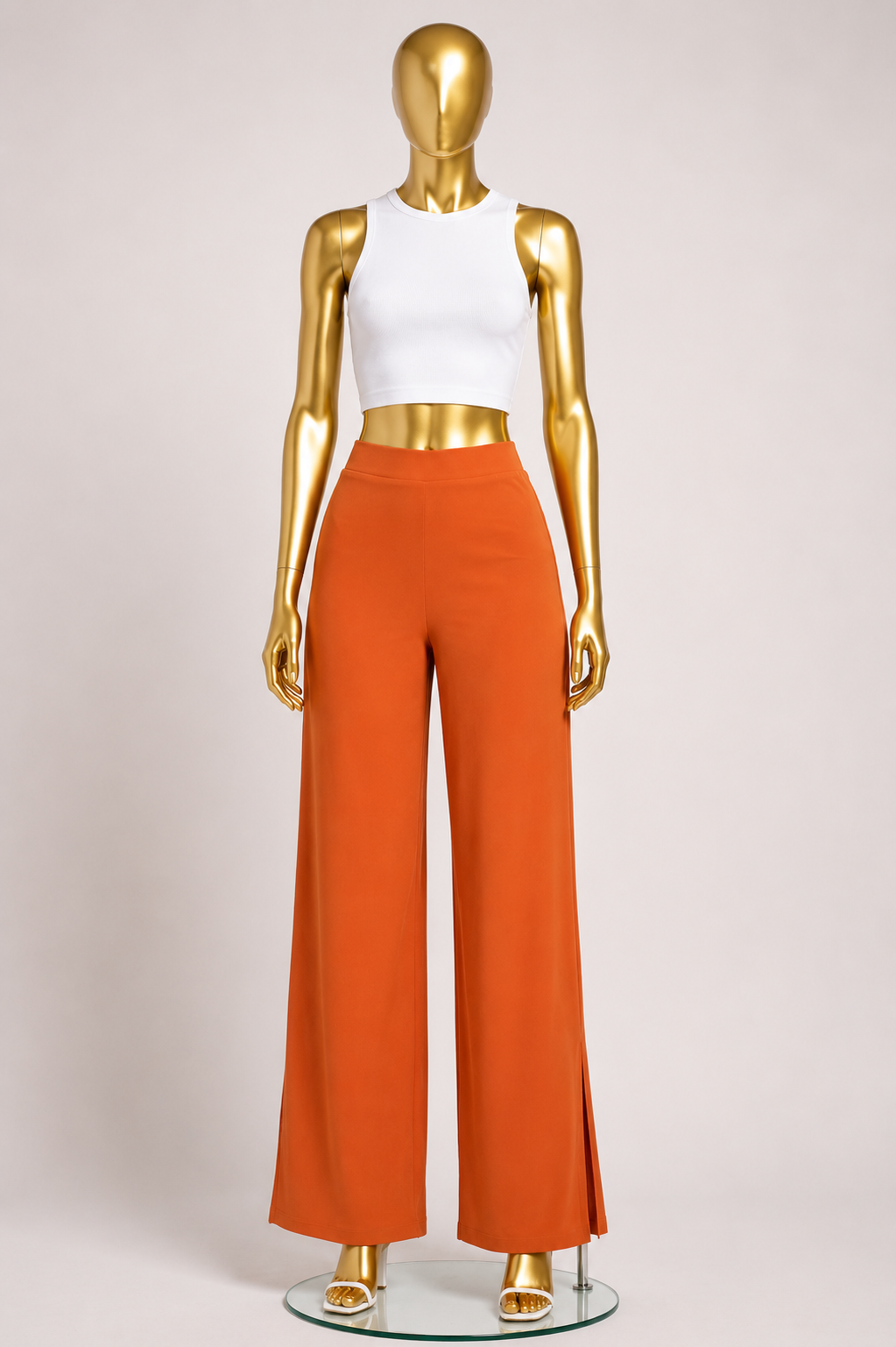 High-rise elastic slit  wide pants