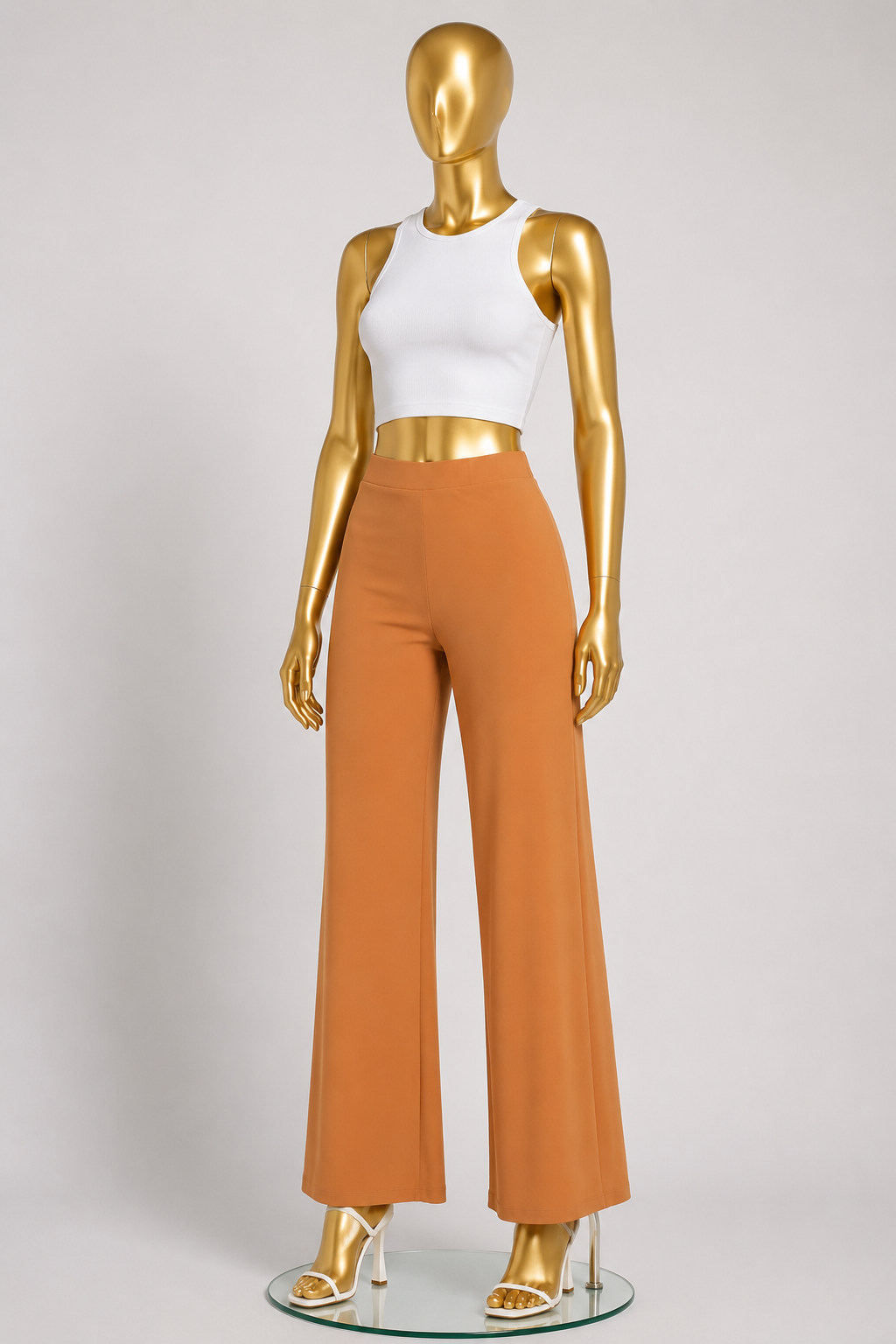 High-rise elastic slit  wide pants