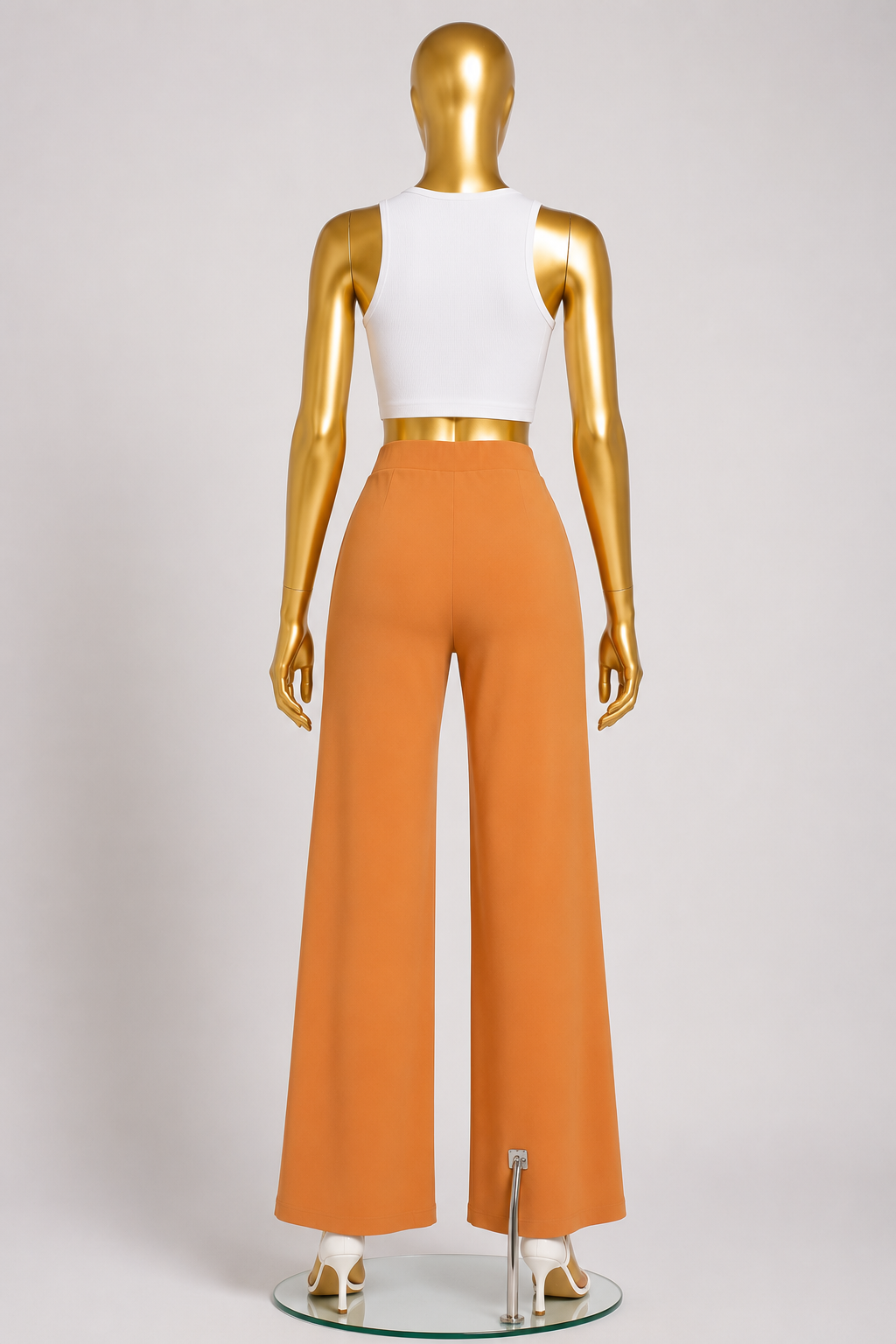 High-rise elastic slit  wide pants