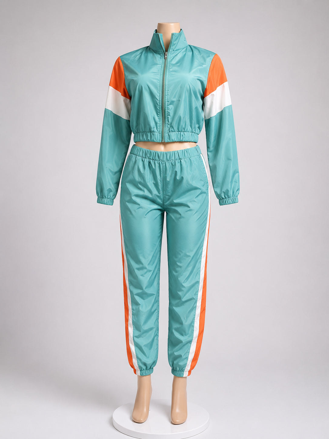 Women’s Color Block Windbreaker Tracksuit – Zip-Up Jacket & Jogger Pants (Back V image 0