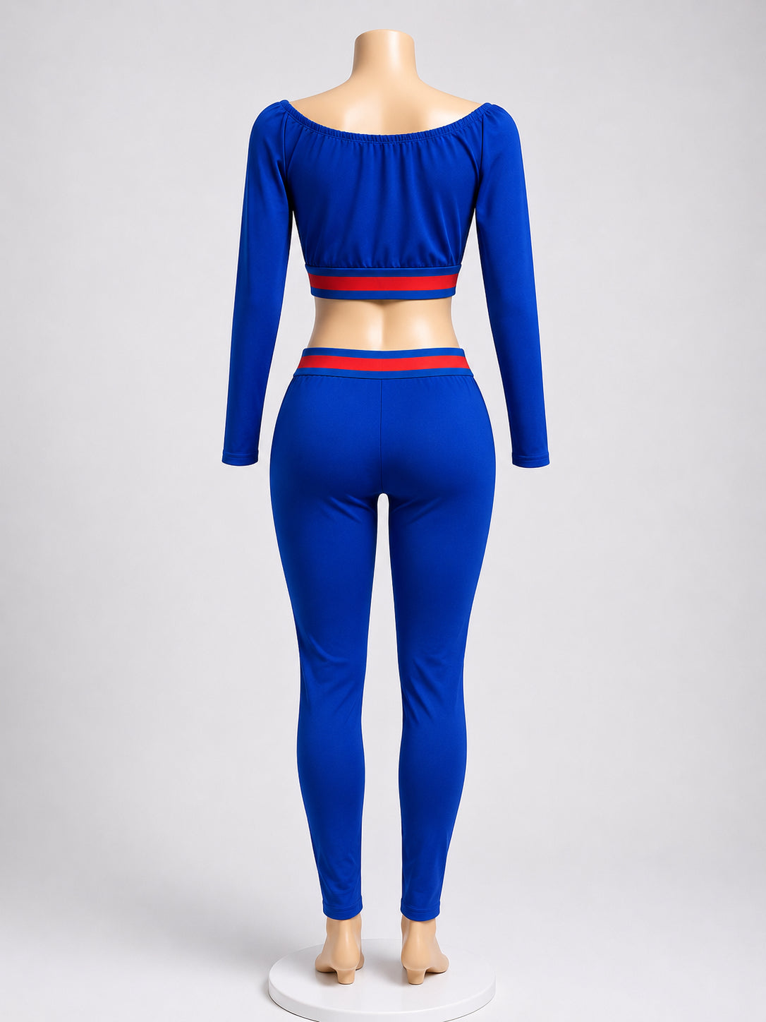 Royal Blue Off-Shoulder Long Sleeve Crop Top & High-Waist Leggings Set – Women’s image 1