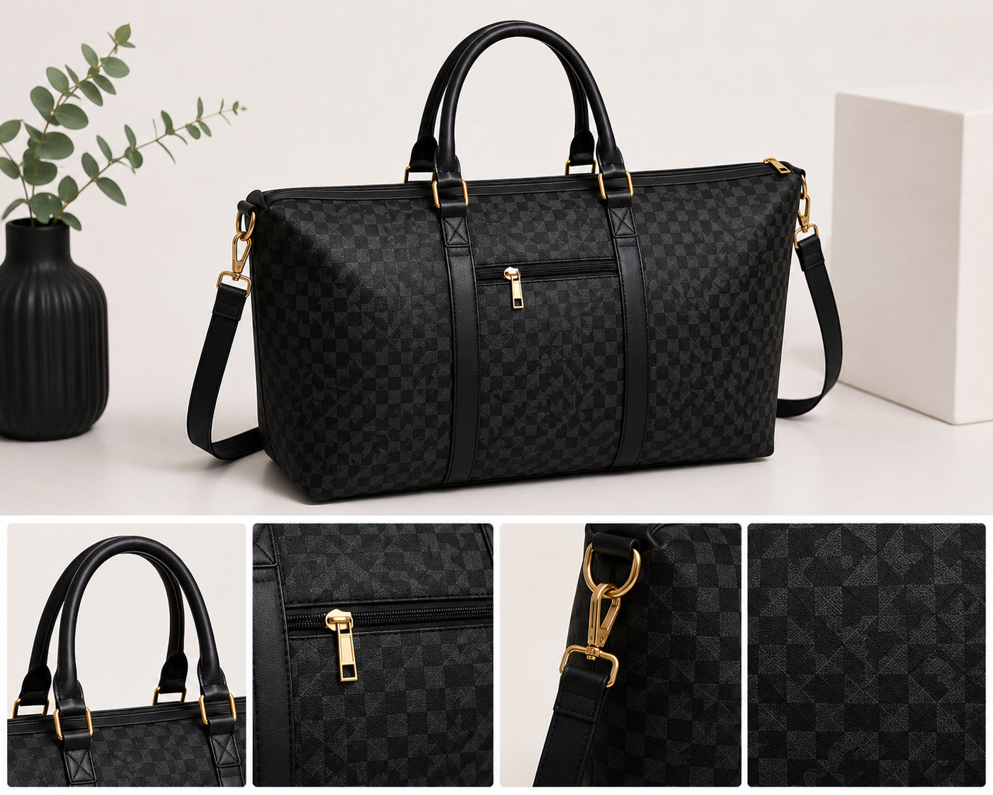 Elegant Geometric Travel Duffel Bag – Spacious Weekender & Carry-On Tote image 1