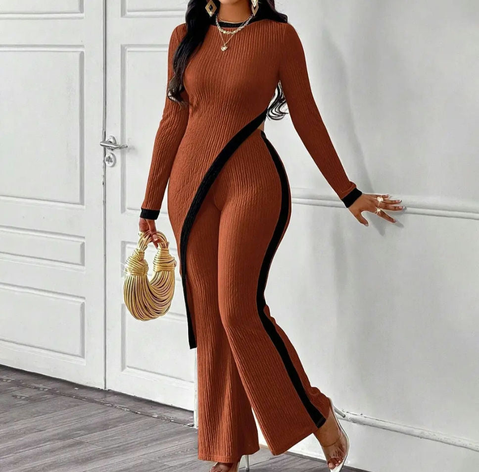 Fashion color contrast shirt patchwork pants image 6