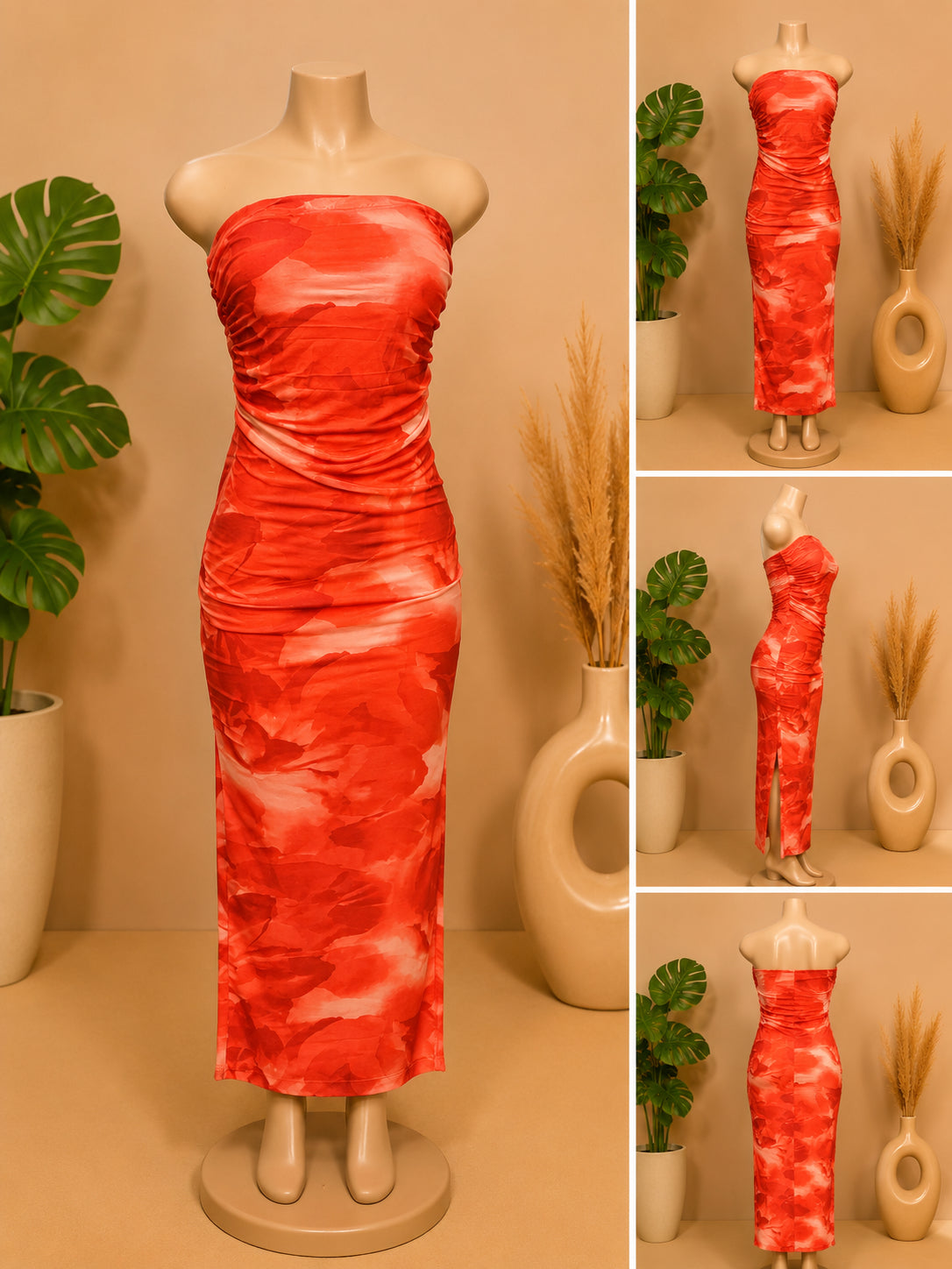 Women’s Strapless Ruched Bodycon Maxi Dress  image 2
