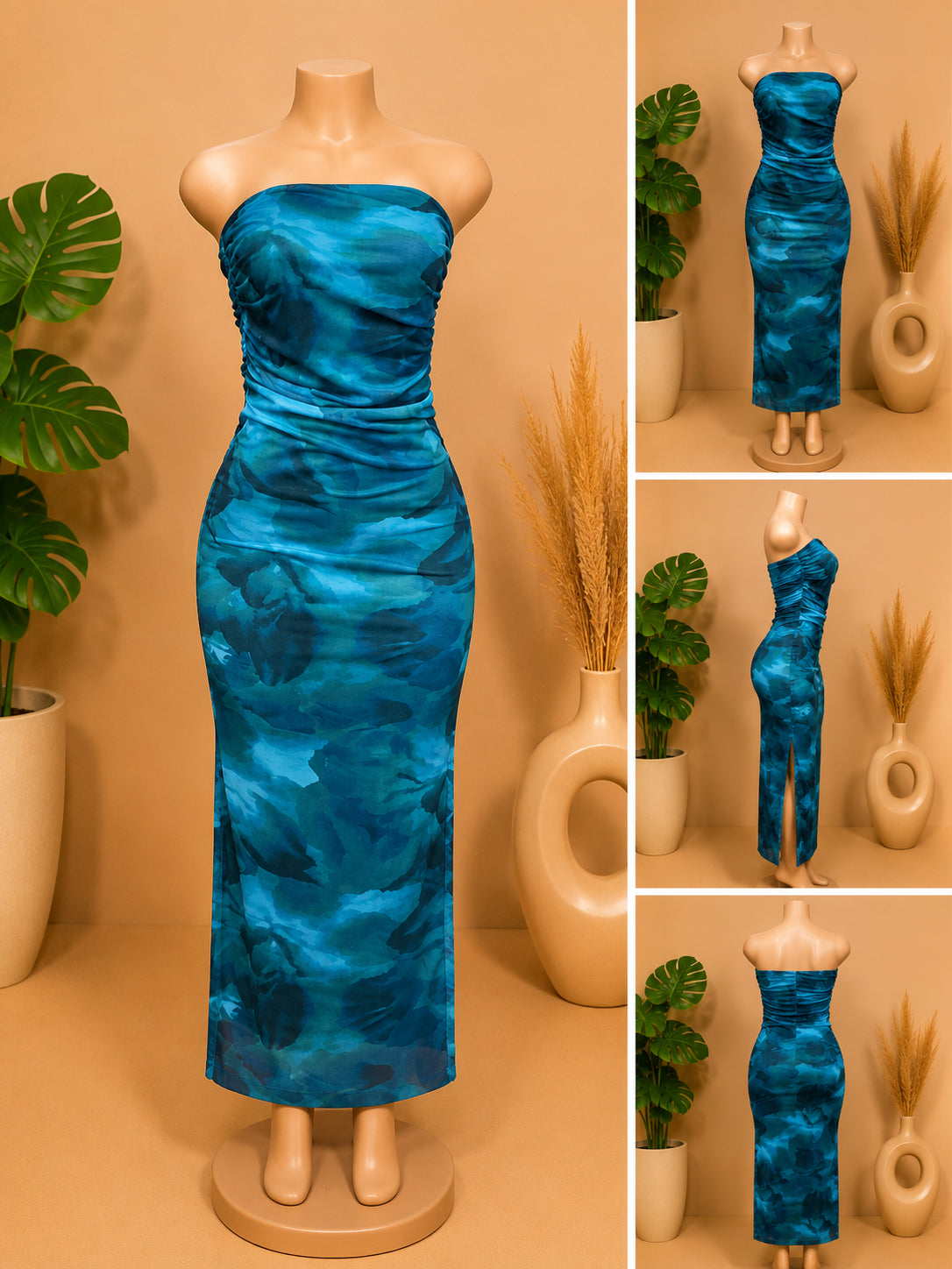 Women’s Strapless Ruched Bodycon Maxi Dress  image 3