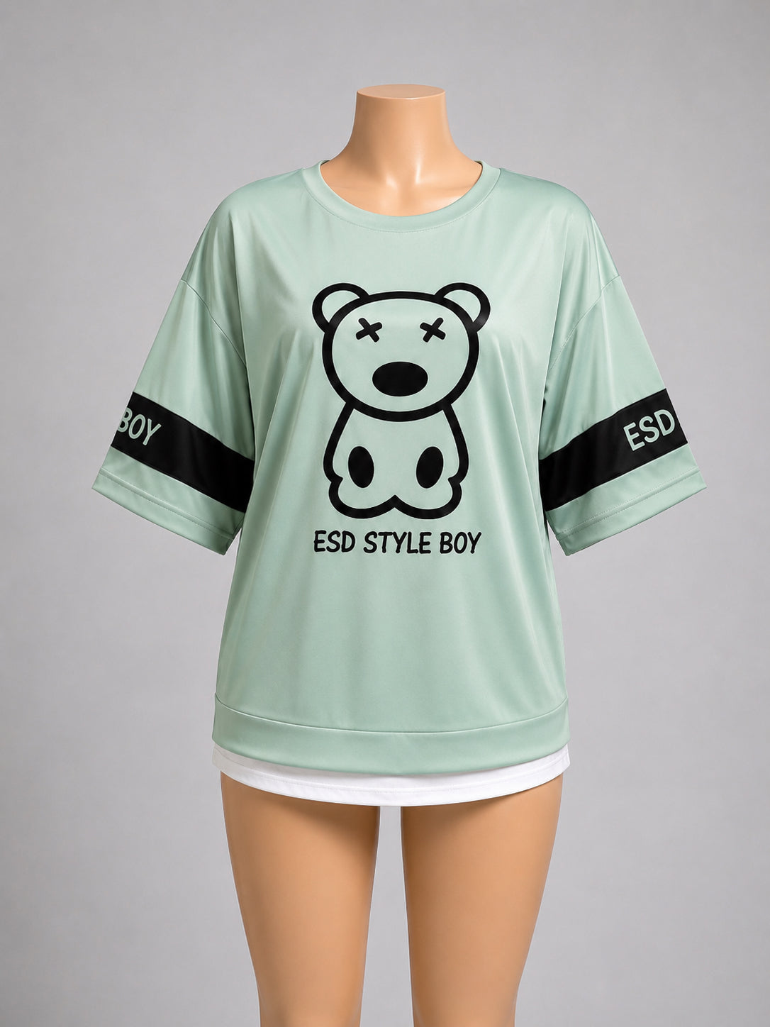 Women’s Black Oversized Graphic T-Shirt – Cute Bear Print Casual Short Sleeve To image 3