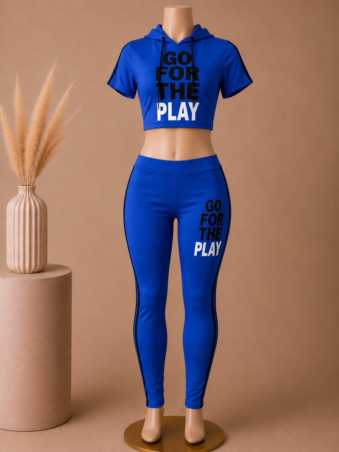 GO FOR THE PLAY Crop Hoodie & Leggings Activewear Set – Royal Blue image 1