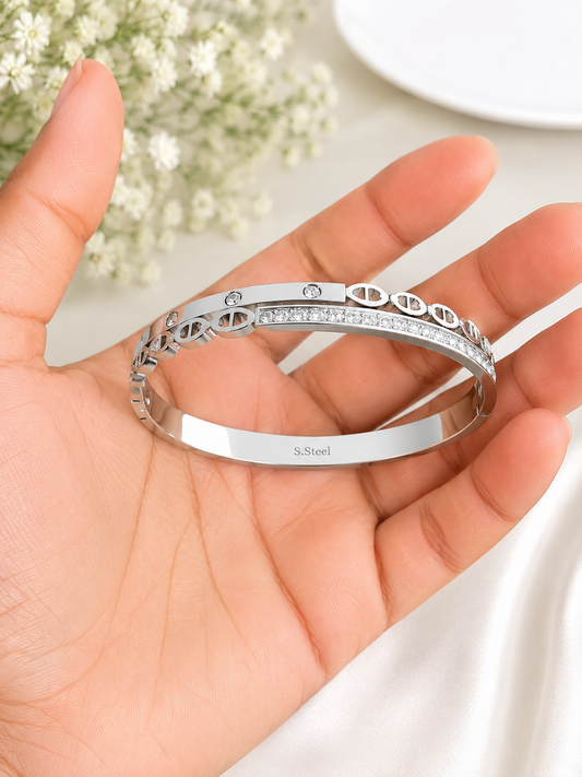 Silver Stainless Steel Crystal Bangle Bracelet | Love-Inspired Cuff | Giftiizstore