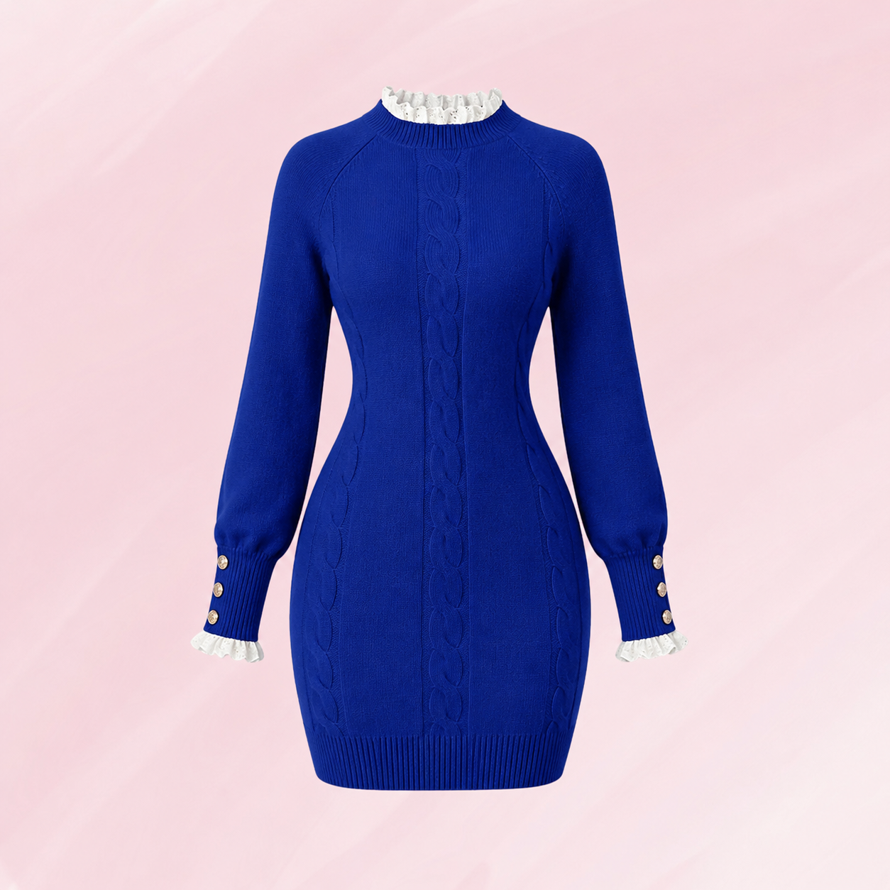 Women's Cable Knit Long Sleeve Bodycon Sweater Dress – Blue